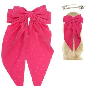 Rhinestone Embellished Pink Bow Hair Clip